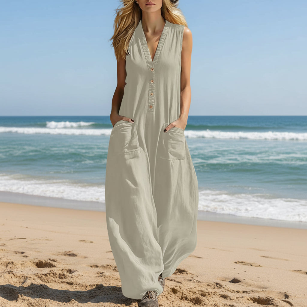 Women's Sleeveless Wide-Leg Jumpsuit with Pockets