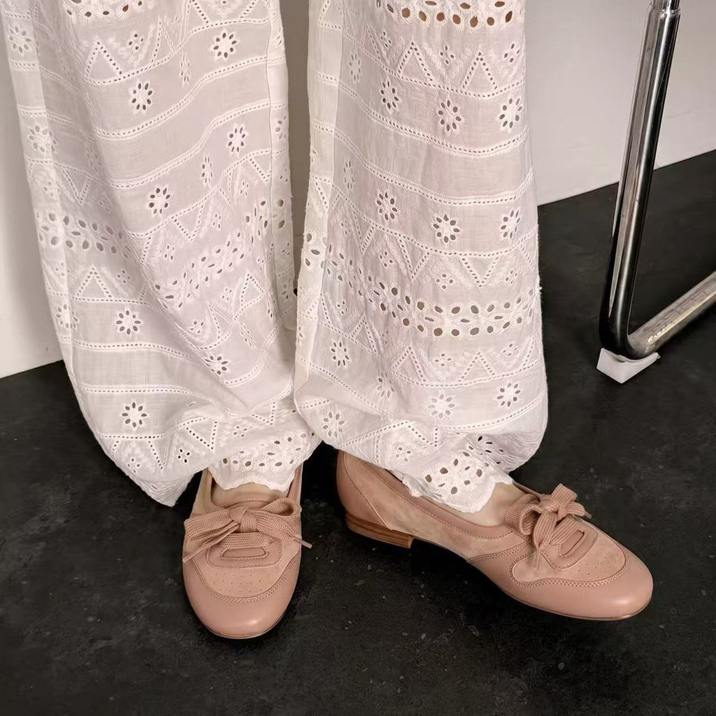 Women's Vintage Lace-Up Flat Ballet Loafers – Comfort Casual Flats