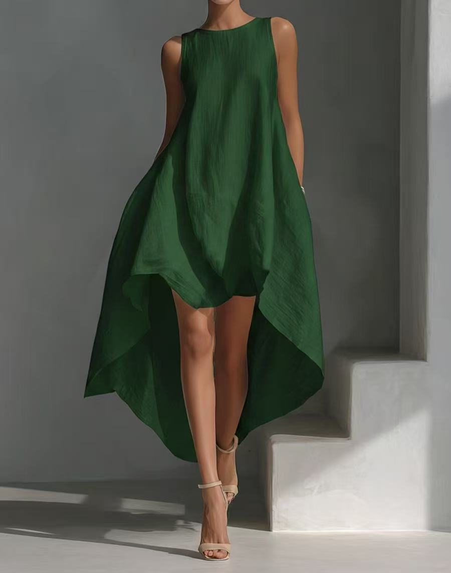 Sleeveless High-Low Irregular Hem Linen Blend Dress – Women's Summer Dress