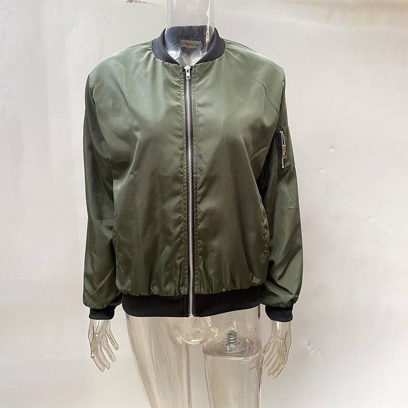 Minimalist Color-Block Stand-Collar Zip Jacket