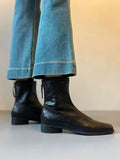 Women's French Retro Genuine Leather Square Toe Block Heel Ankle Boots