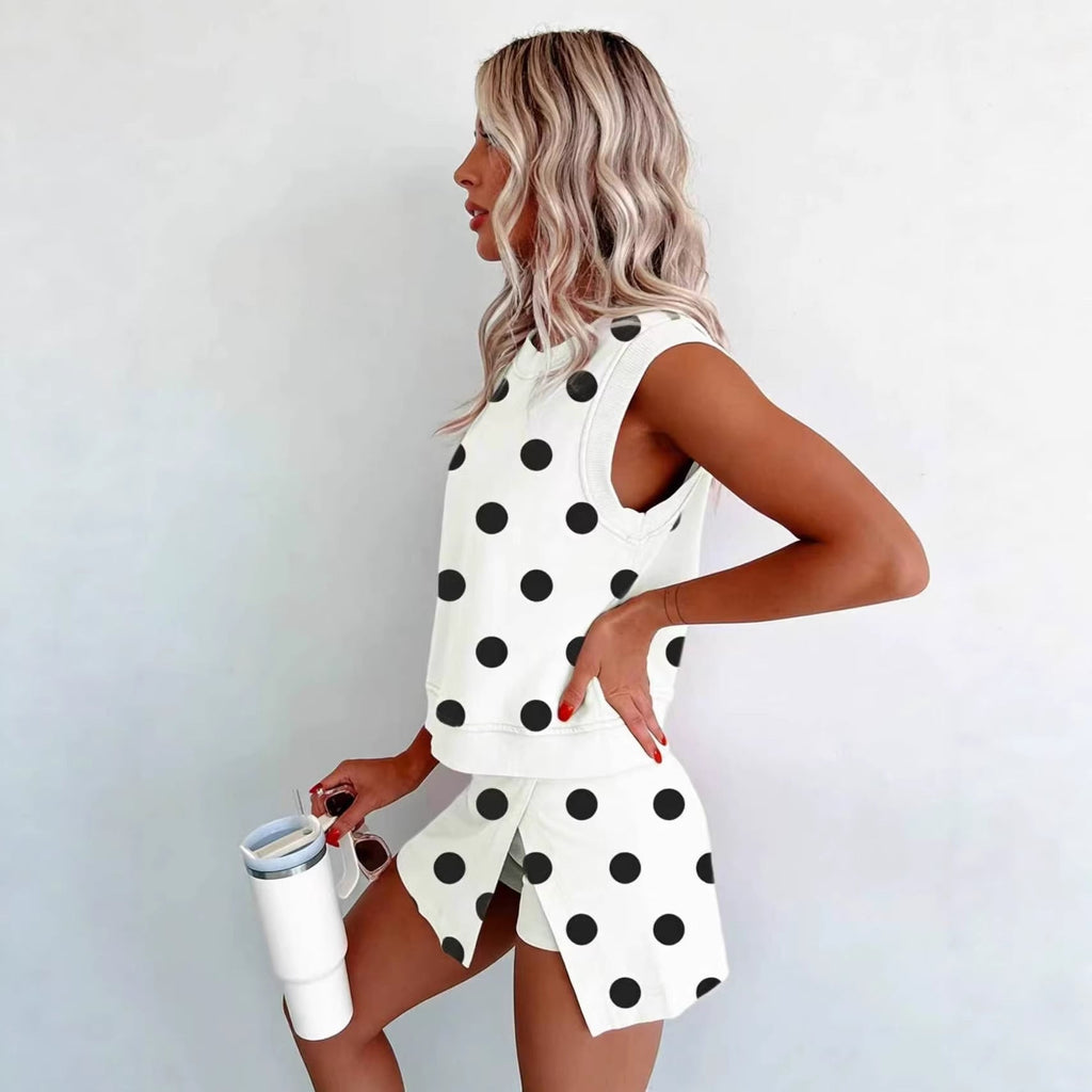 Women's Polka-Dot Sleeveless Tank Top & Shorts Two-Piece Set