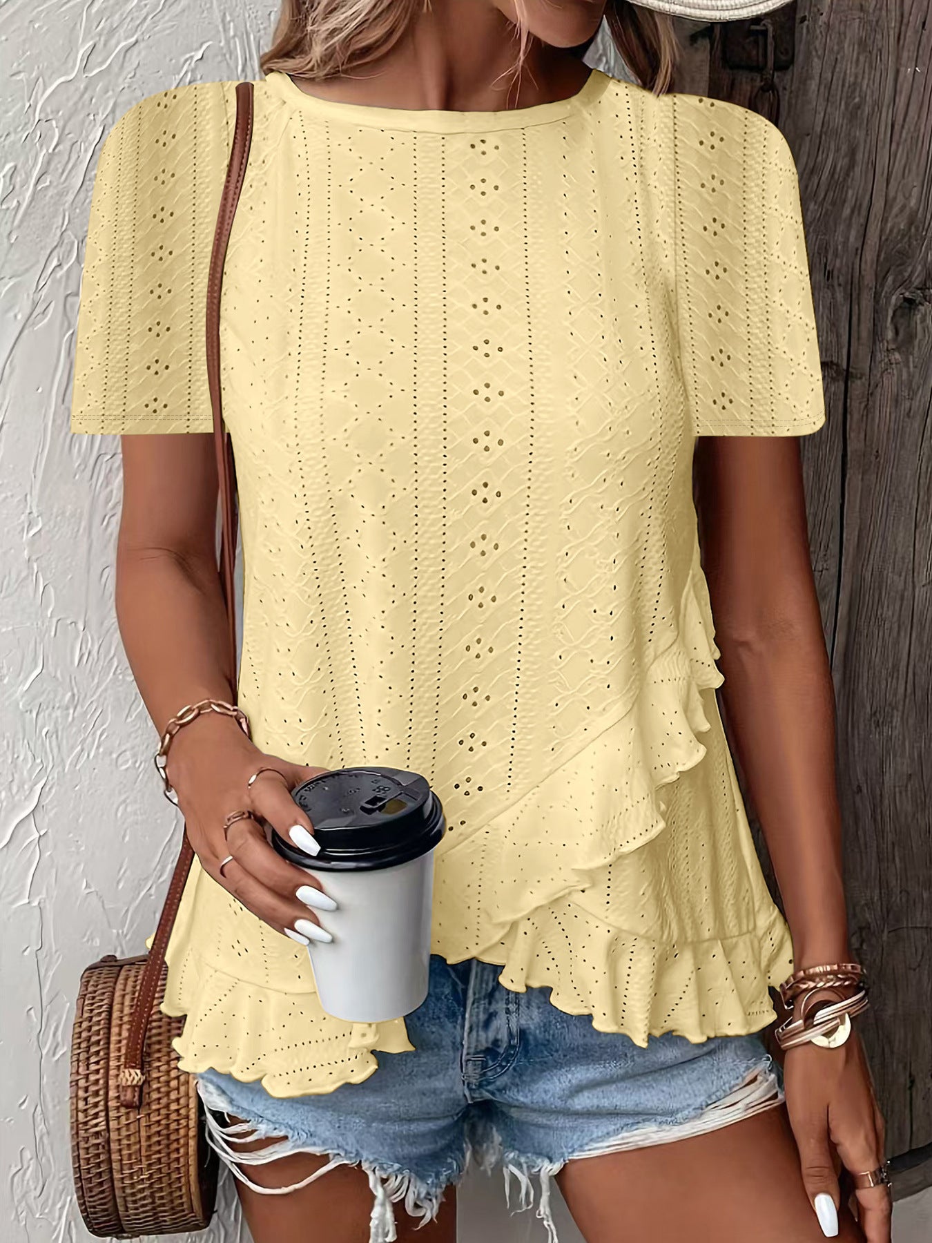 Women’s Casual Solid Color Short Sleeve Crew Neck Top