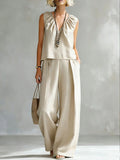 Women's Sleeveless Cotton-Linen Shirt & Pants Set – Urban 2-Piece