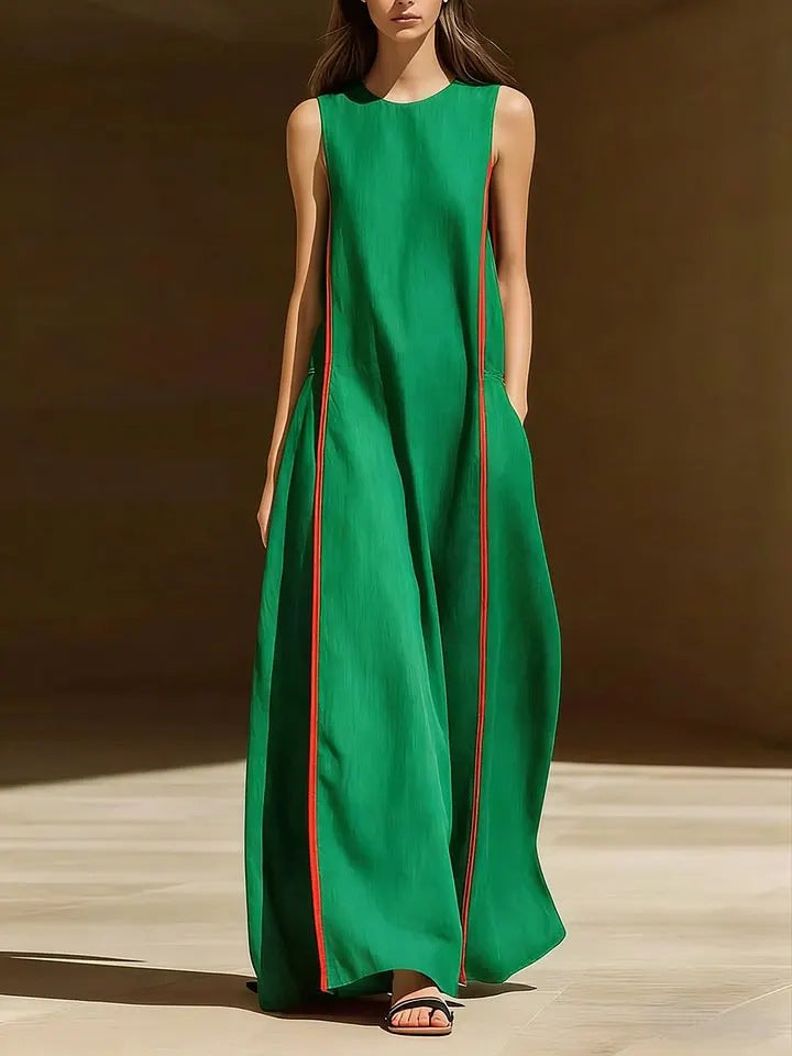 Women's Linen Sleeveless Loose Striped Maxi Dress