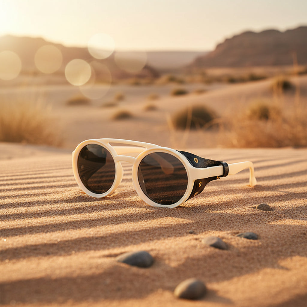 Retro Round Leather Frame Sunglasses – Vintage Fashion Eyewear