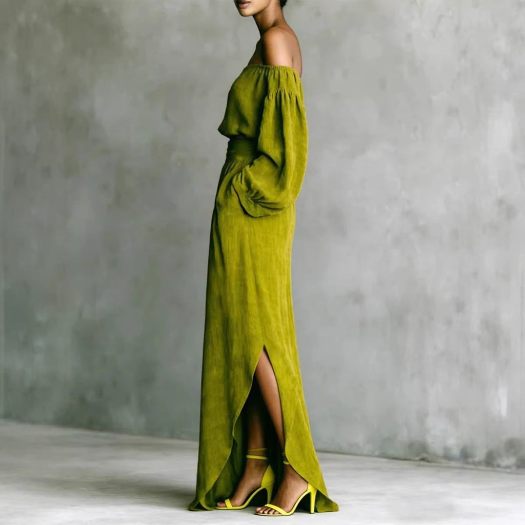 Off-Shoulder Top & Asymmetrical Maxi Skirt Set – Women's 2-Piece Outfit