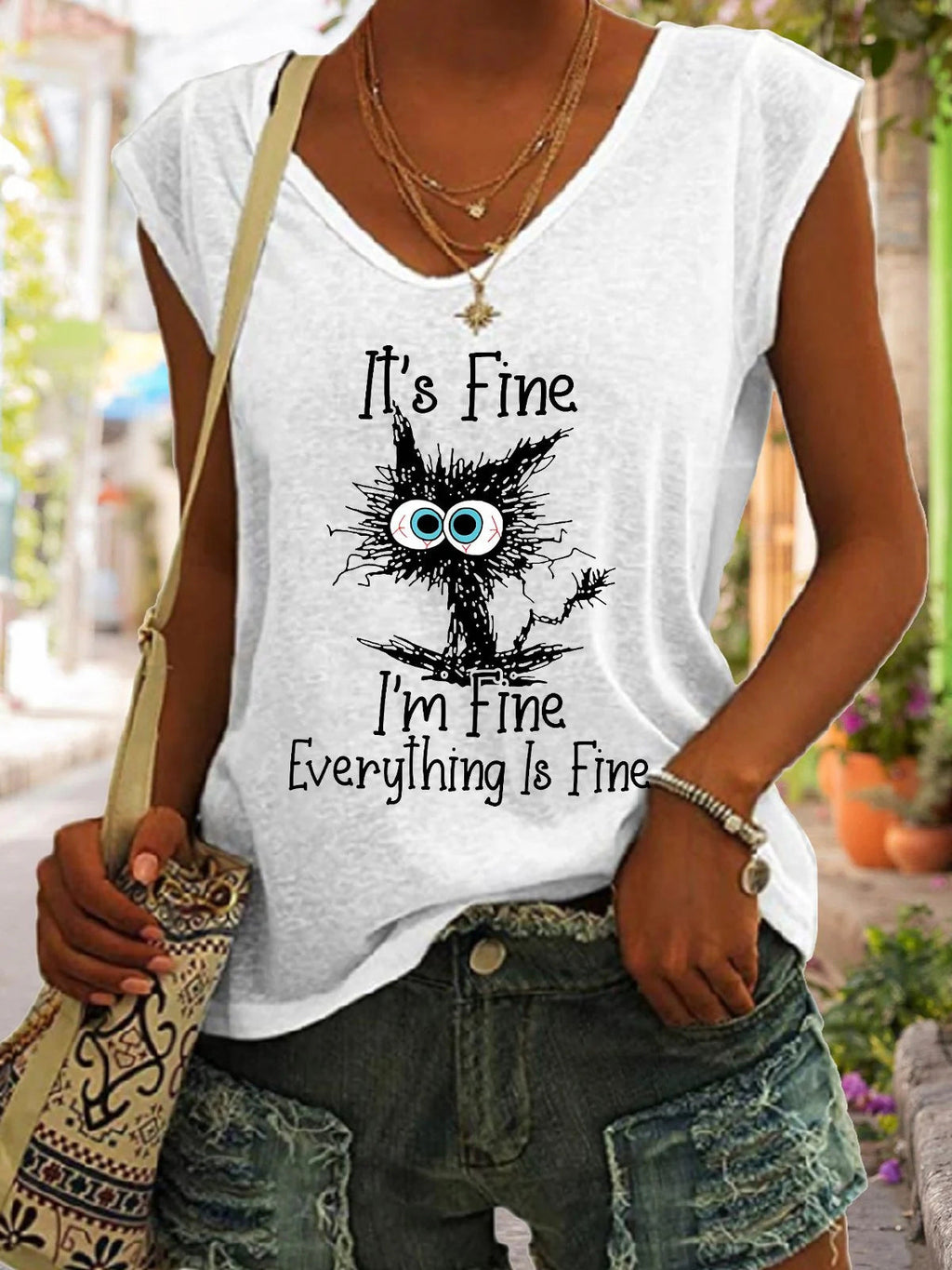 Women's V-Neck Printed Short Sleeve Loose Top – 14 Colors S–4XL