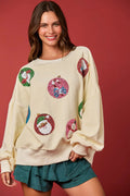 Women’s Christmas Egg Sequined Long-Sleeve Loose Sweatshirt