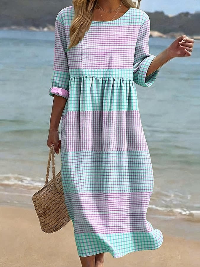 Women's Plus-Size Patchwork Maxi Dress – Relaxed Fit Casual Skirt