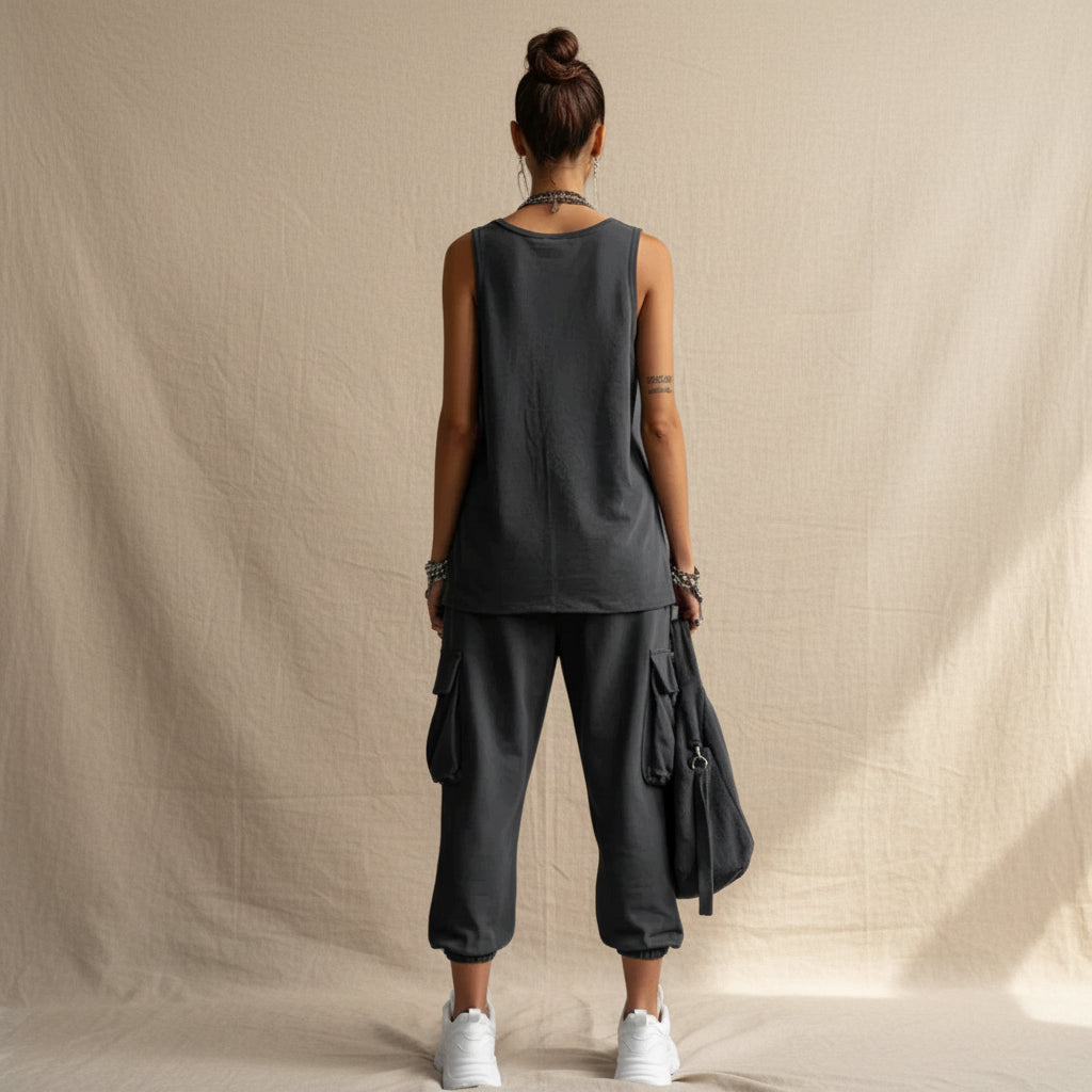 Women's Sleeveless Tank Top & Cropped Ankle Pants Set