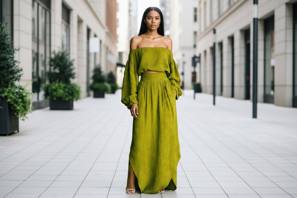 Off-Shoulder Top & Asymmetrical Maxi Skirt Set – Women's 2-Piece Outfit