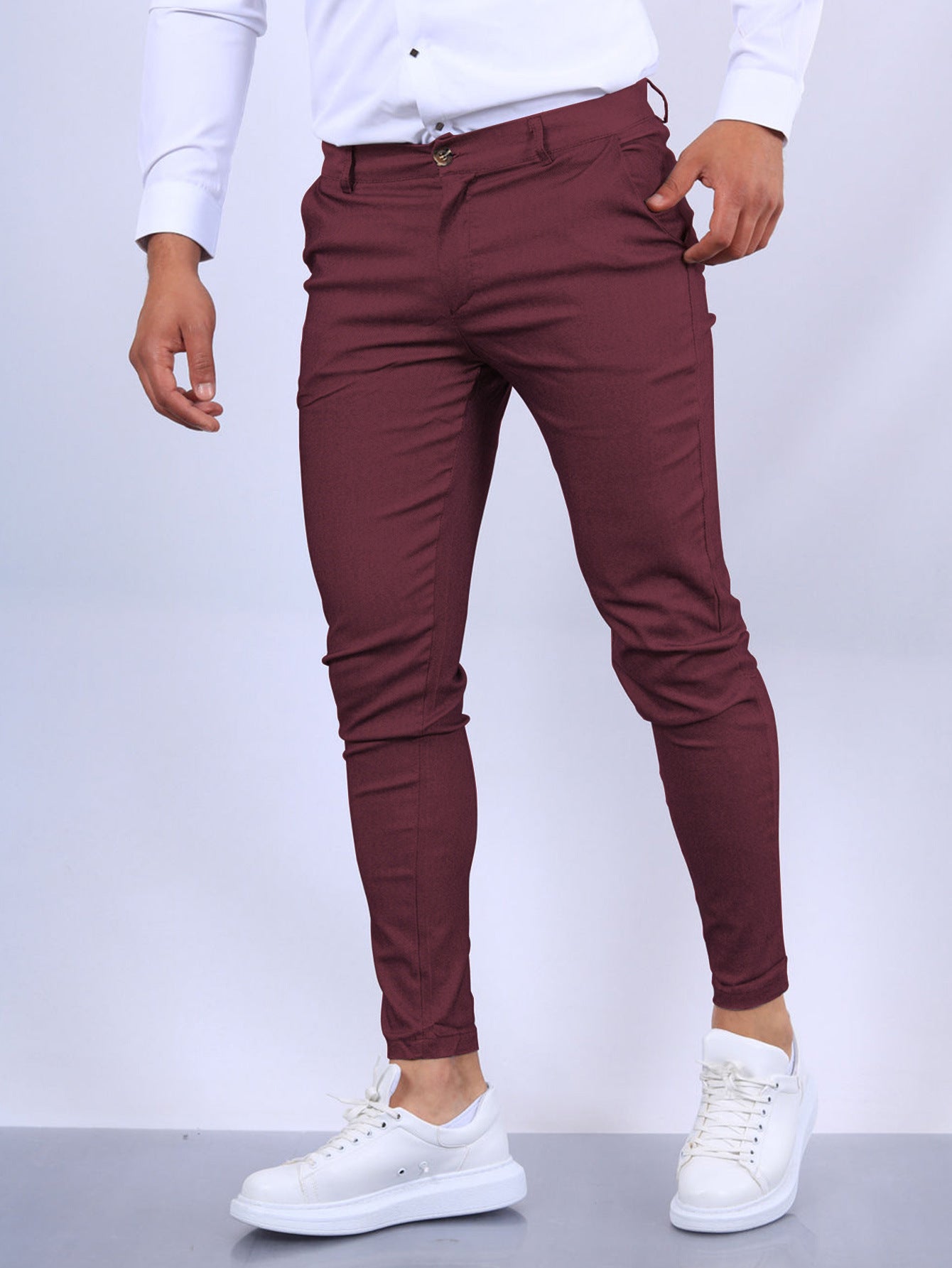 👔 Men's Slim Fit Button Trousers – Versatile Office & Casual Wear