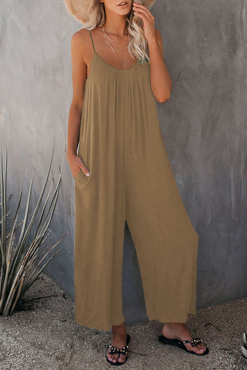 Women's Pleated Chest Cross-Strap Jumpsuit
