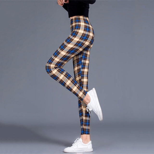 Women’s Plaid Yoga Leggings – Mid Waist Push-Up Pants