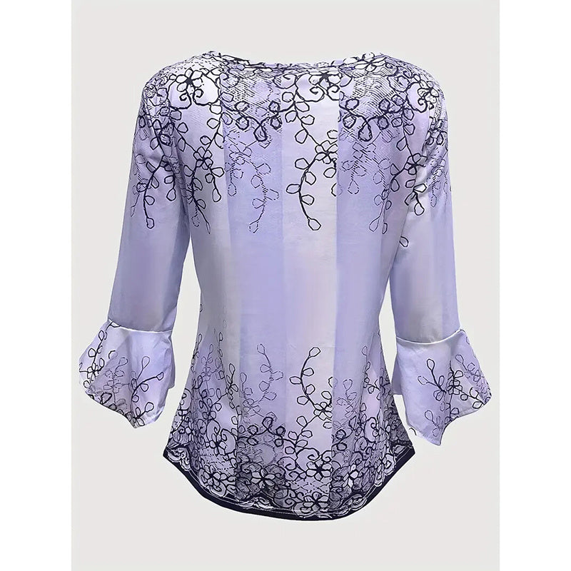 Women’s V-Neck 3/4 Sleeve Button-Front Tunic Blouse