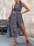 Women's Printed V-Neck Sleeveless Jumpsuit – Vacation Chic