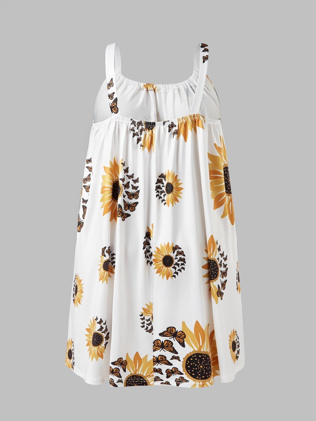 🌻 Plus Size Sunflower Print Sleeveless Wrap Dress