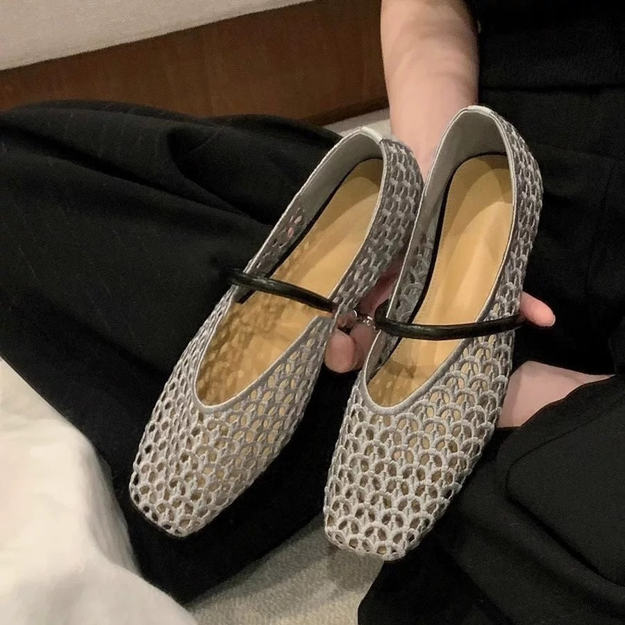 Women's Woven Square Toe Slip-On Pumps – Retro Roman Low Heel