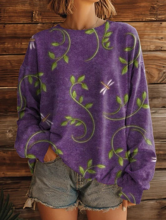Women’s Printed Crew-Neck Sweatshirt – Long Sleeve Casual Top
