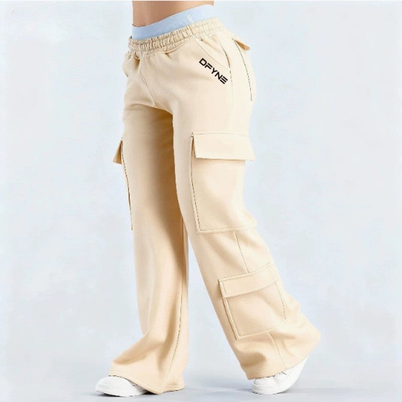 Women's Loose-Fit Casual Pants with Pockets – Solid Color Two-Tone Label