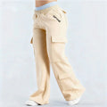 Women's Loose-Fit Casual Pants with Pockets – Solid Color Two-Tone Label