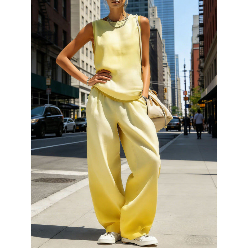 Women's Sleeveless Cardigan Top & Pants Two-Piece Set