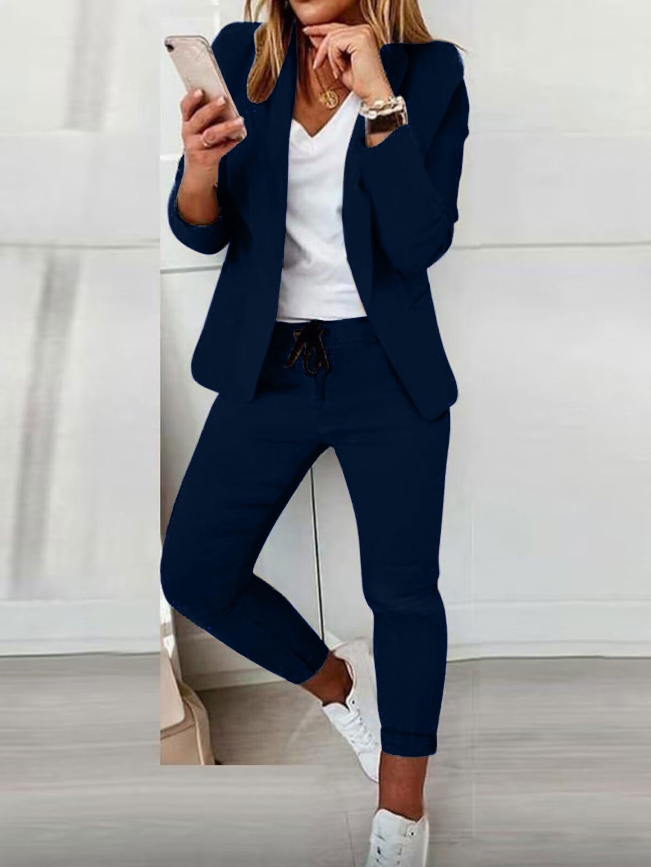 Lapel Blazer & Drawstring Trousers OL Suit – 12 Colors XS–3XL