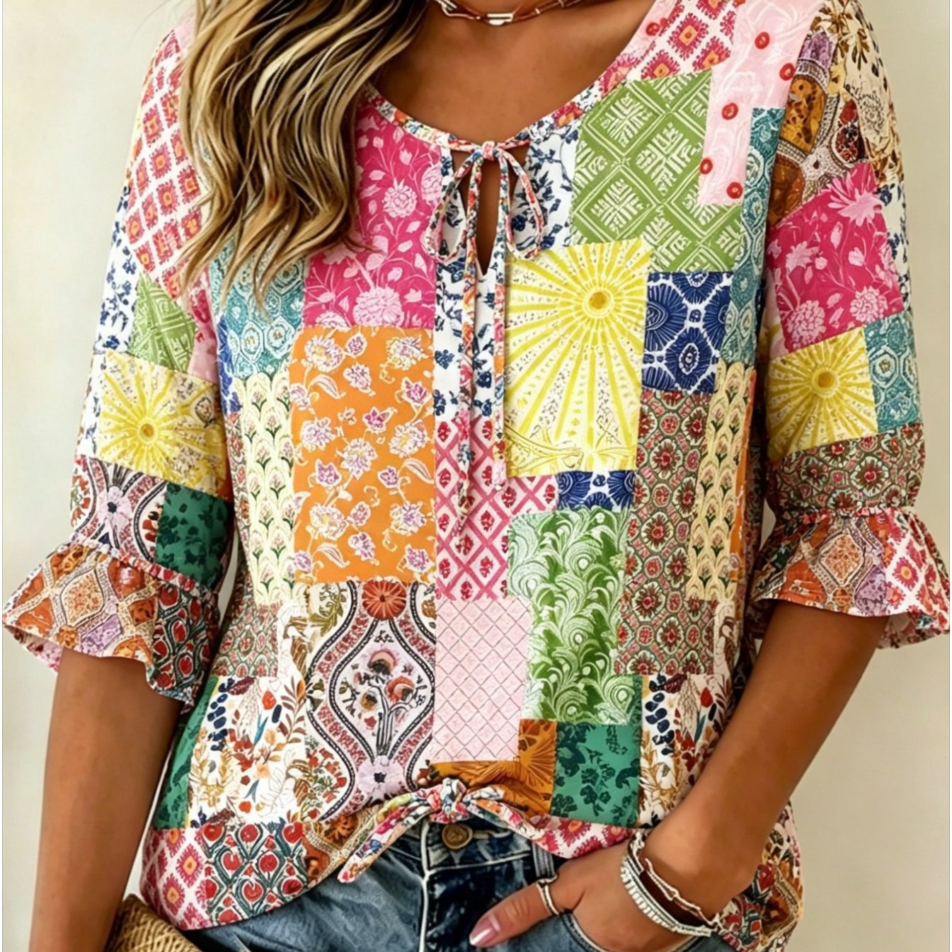 Women's Floral Print Three-Quarter Sleeve Shirt – Relaxed Retro