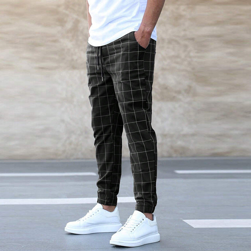 🧵 Men's Fashion Plaid Print Drawstring Trousers