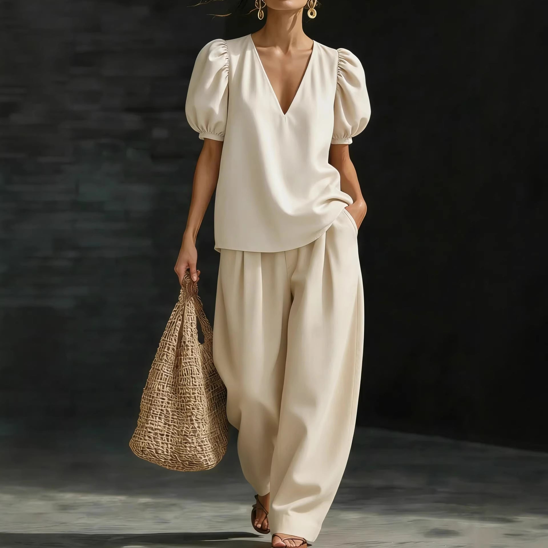 Women’s V-Neck Casual Two Piece Set