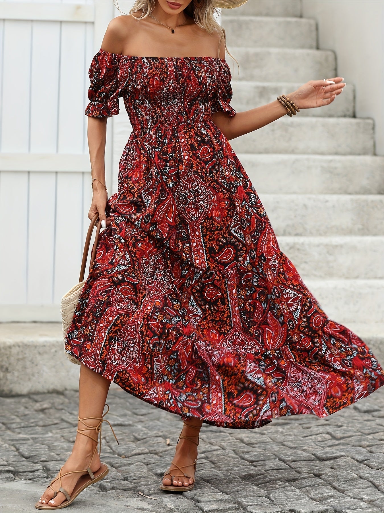 Women’s Paisley One‑Shoulder Maxi Dress