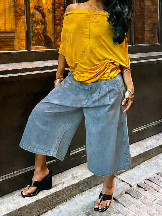 Women's Wide-Leg Cargo-Style Pants with Zipper & Button Detail