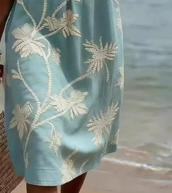 Women's Resort V-Neck Coconut Print Loose Three-Quarter Sleeve Dress