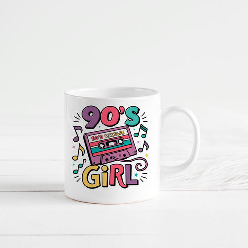90s Girl Coffee Mug – Retro Cassette Tape Design | Microwave Safe Ceramic Cup