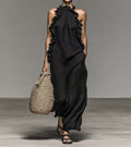 Halter Neck Ruffled Sleeveless Dress – Loose Fit Flowy Dress With Pockets