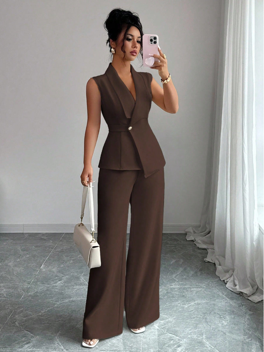 Women's Sleeveless Blazer & Straight-Leg Pants Two-Piece Set