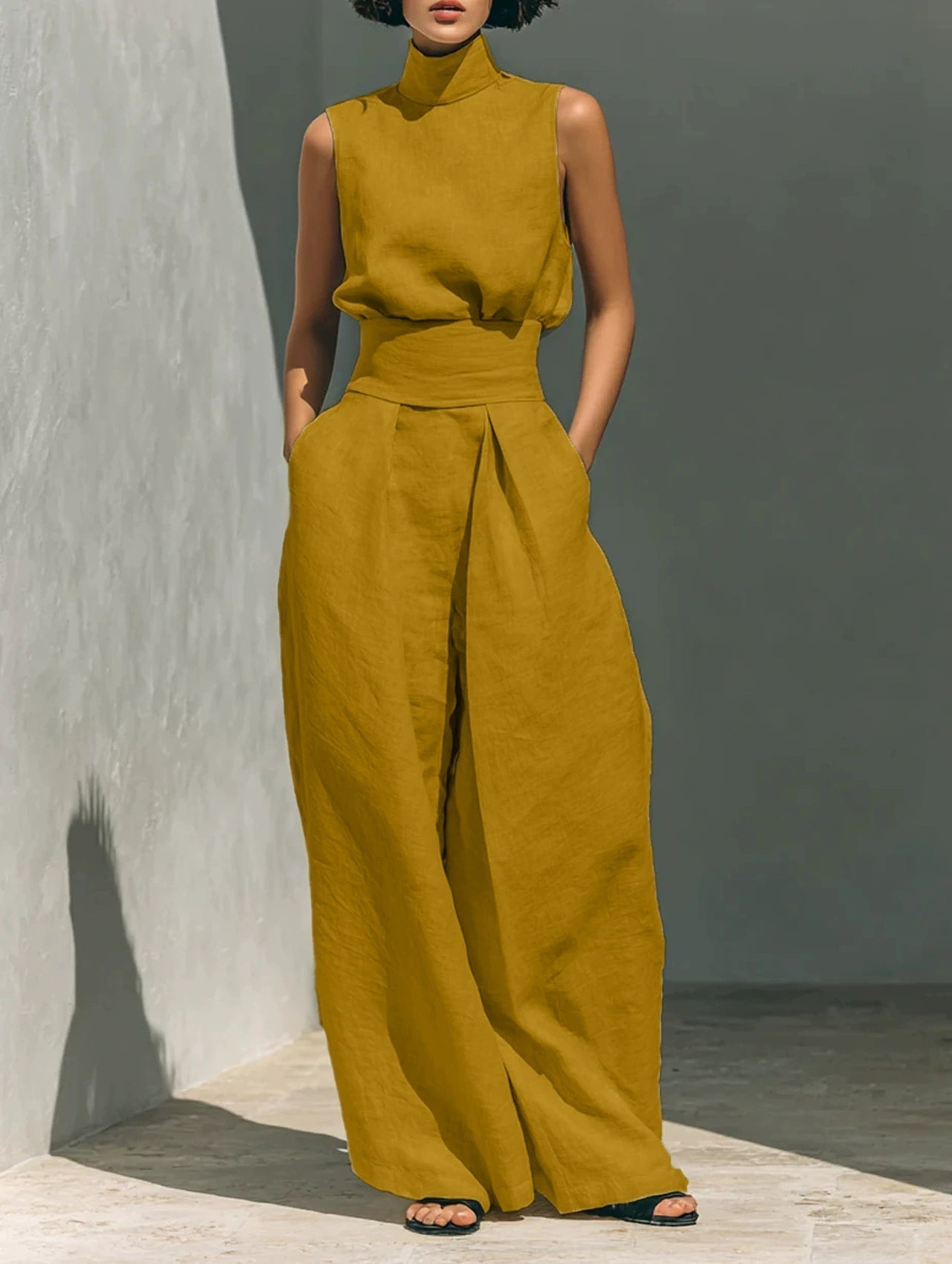 Women’s Two-Piece Set – Sleeveless Top & Wide-Leg Pants