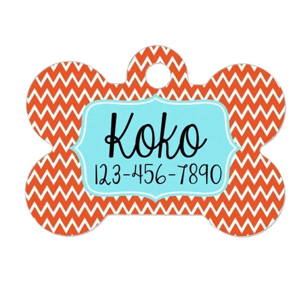 Dog Tags for Dogs - Orange Aqua Chevron Dog Tags for Dogs
