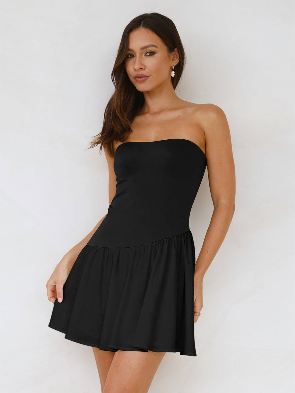 Women's Pleated Color Block Tube Top Dress