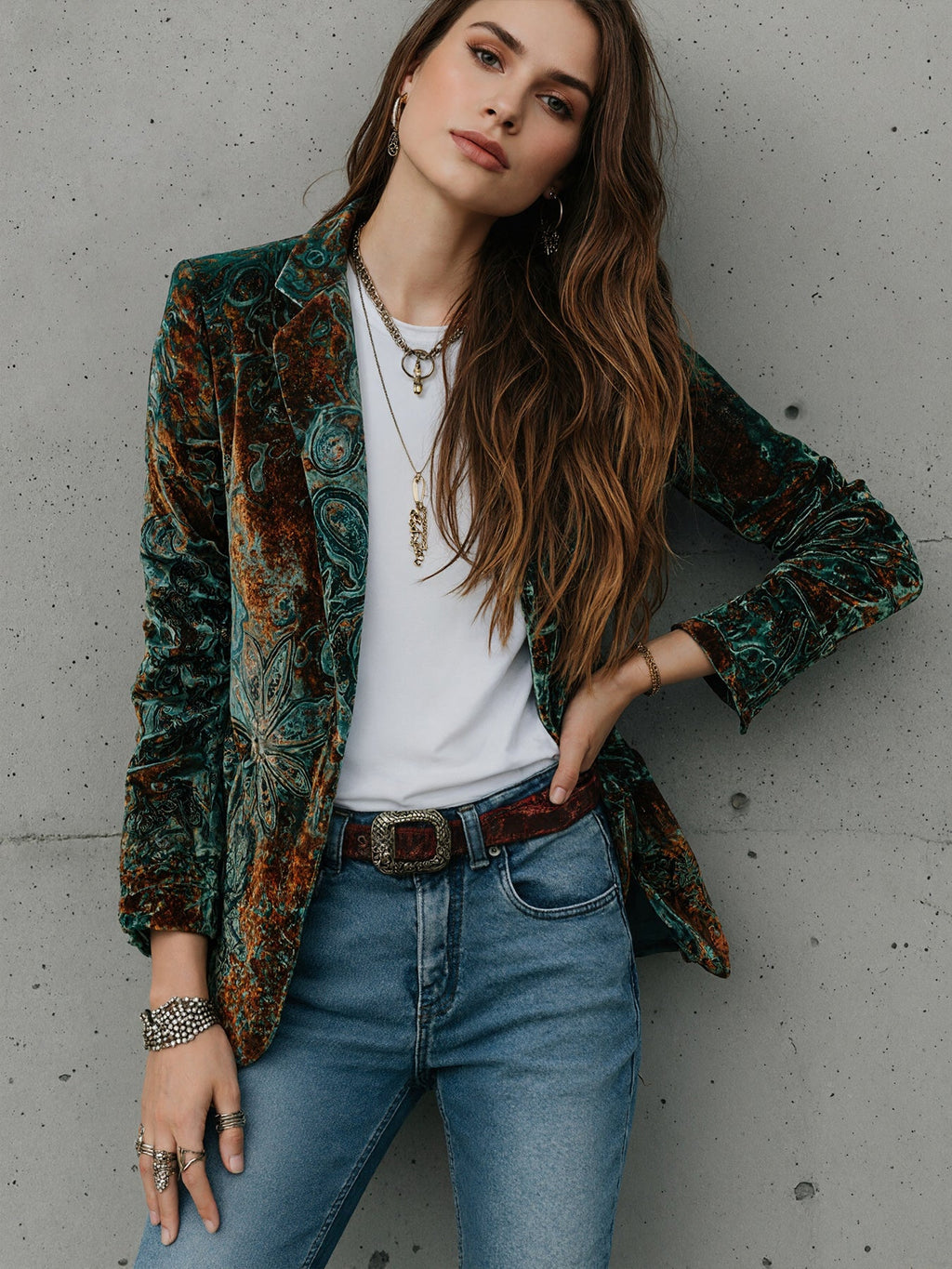 Women’s Printed Suit Jacket with Lining – Autumn Winter Casual Commuter Blazer