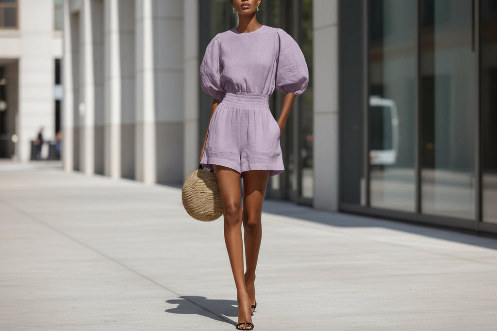 Women's Puff-Sleeve Top & Cropped Shorts Set – Casual Chic