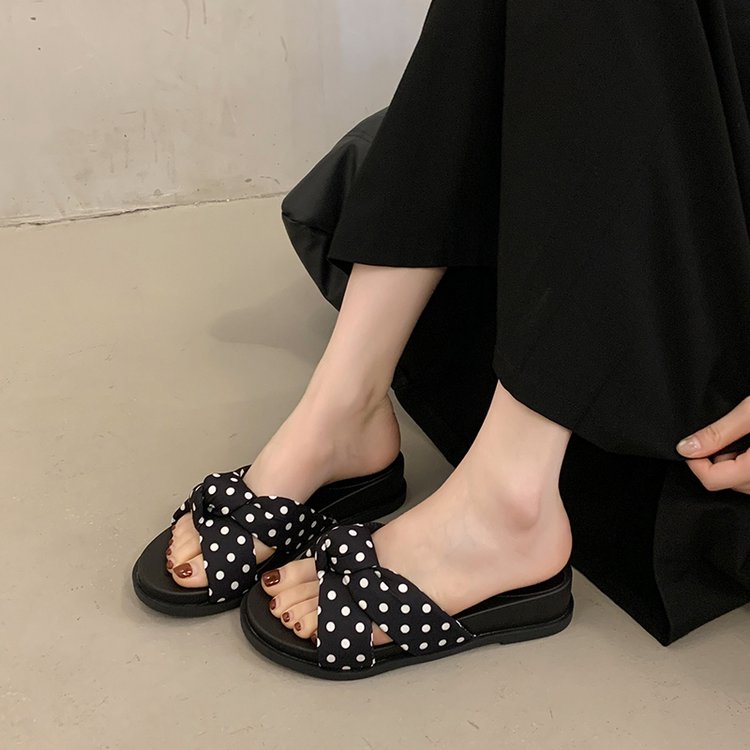 Polka Dot Platform Wedge Sandals – Boho Crisscross Slide