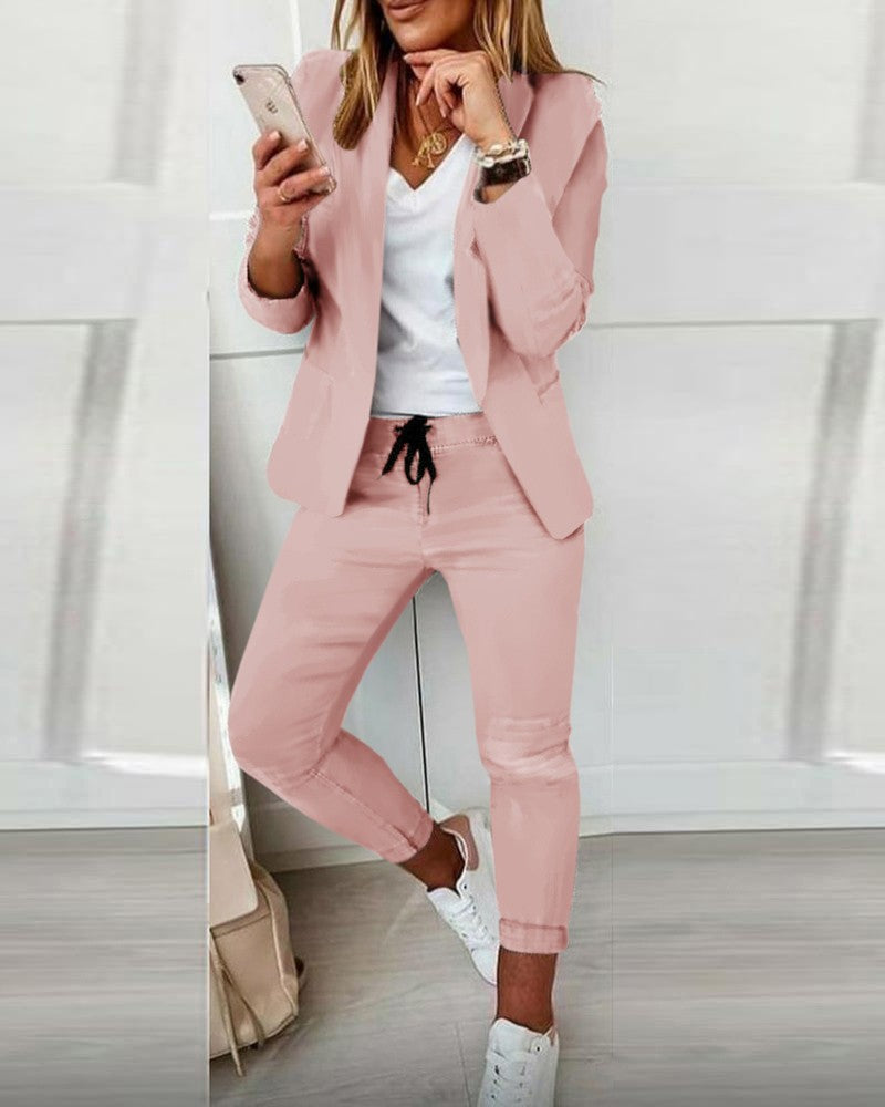 Lapel Blazer & Drawstring Trousers OL Suit – 12 Colors XS–3XL