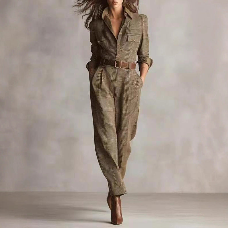 Notched Lapel Wide-leg Jumpsuit