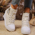 Women's Canvas Wedge Platform Lace-Up Sneakers