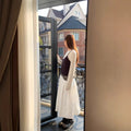 Relaxed A-Line Crushed Pleat Cotton Midi Skirt with Belt