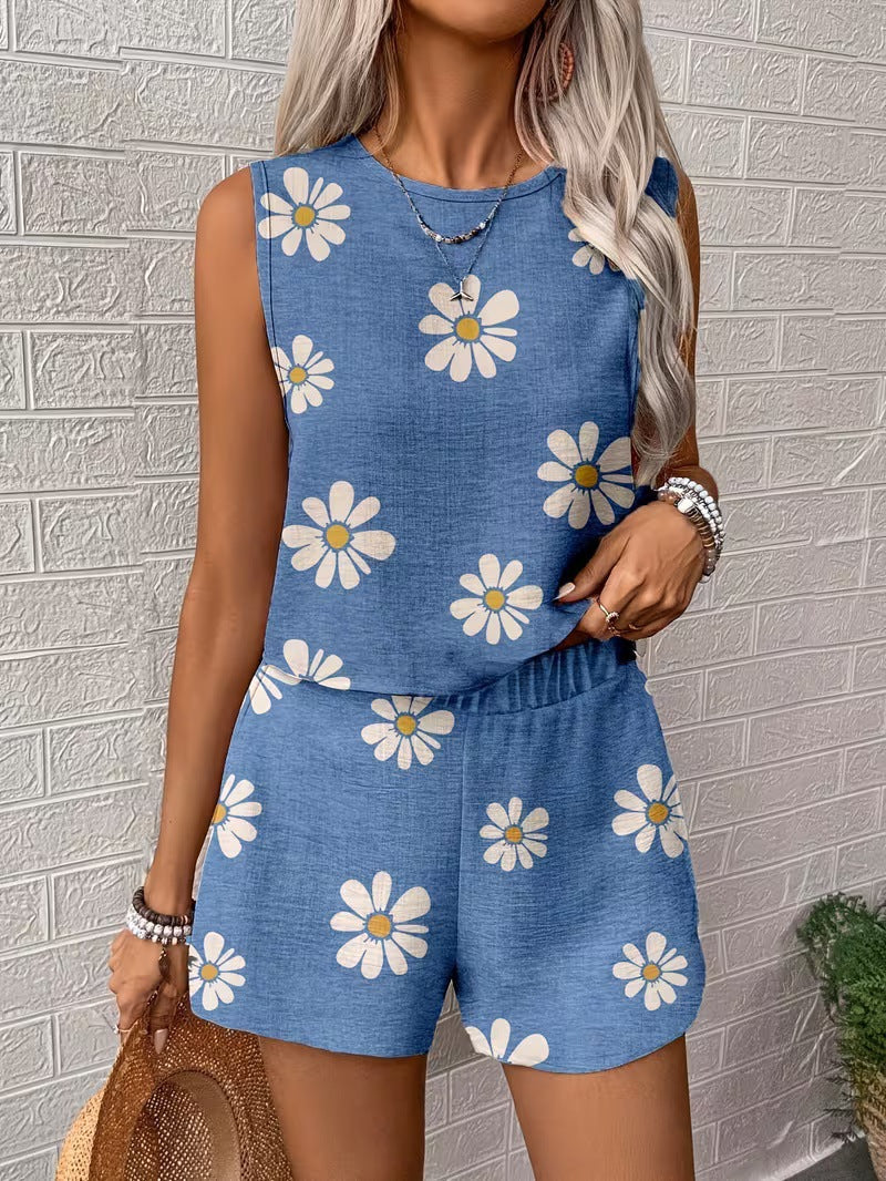 Women's Floral Print Tank Top & Shorts Two-Piece Set – Summer