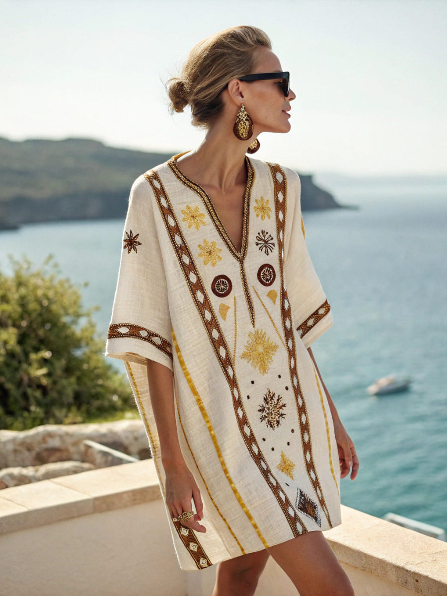 Women's Printed Loose A-Line Beach Midi Dress – Vacation Resort