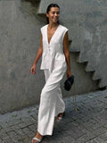 Women’s Cotton V-Neck Sleeveless Vest and Wide-Leg Pants Set